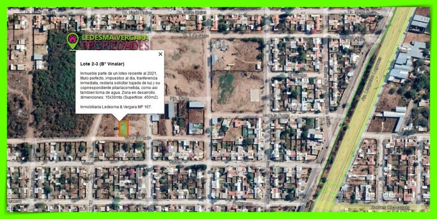 Lote 15x30m- Titulo Perfecto-B° Vinalar